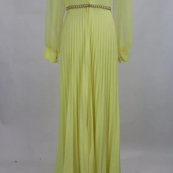 Vtg 1970's Yellow Formal Long Party Dress Gown Cocktail Hippie Prairie Boho S - Picture 12 of 12